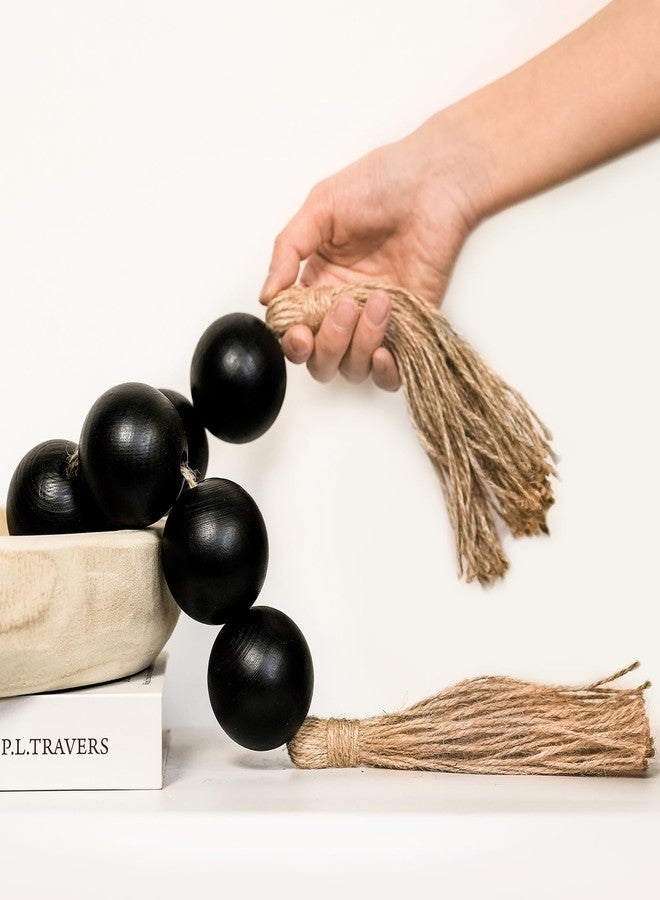 RUIRUICO Extra Large Wood Bead Garland with 2" Diameter Wooden Beads, Wooden Beads Garland with Tassels, Decorative Beads for Farmhouse Decor (Black, 43 Inches) - Image 1